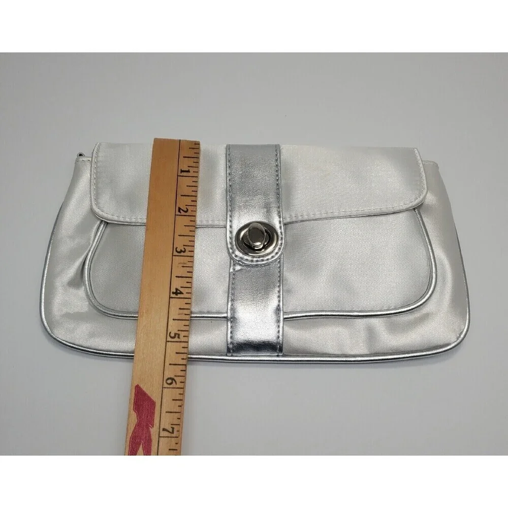 Vintage Silver Clutch Purse Fabric Wedding Evening Bag Chain Strap Lined Handbag